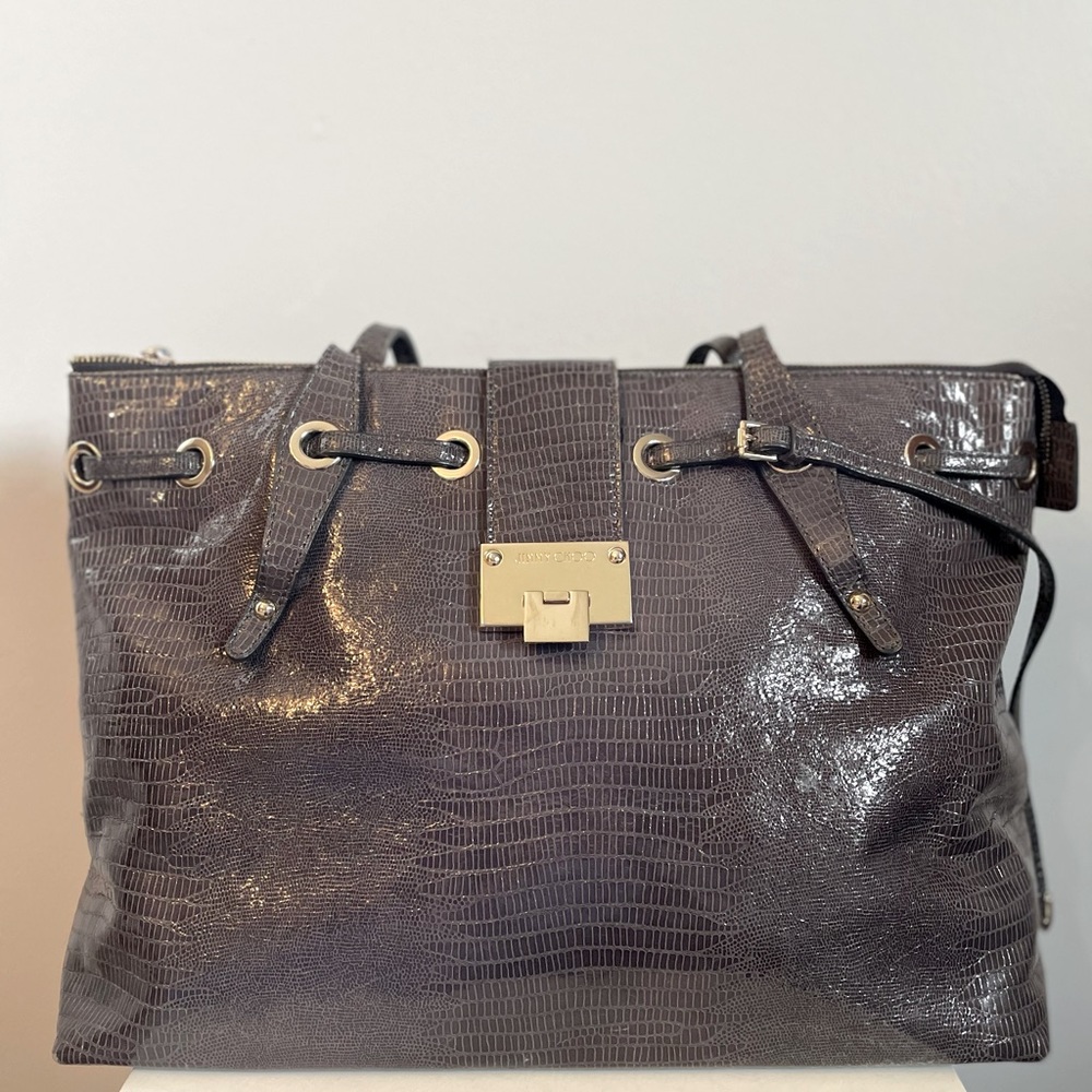 Lizard Embossed Patent Leather Rhea Shopper Tote